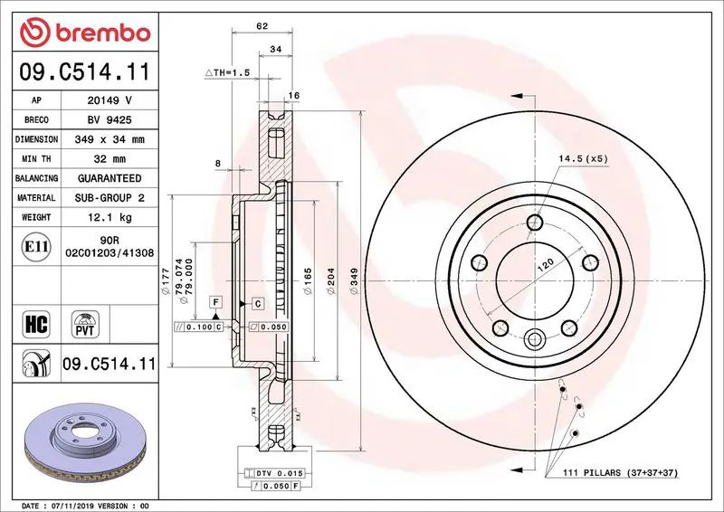 Brembo 09C51411 Диск тормозной 09.C514.11