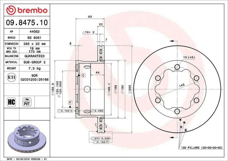 Brembo 09847510 ДИСК ТОРМОЗНОЙ VW LT 28-46 II