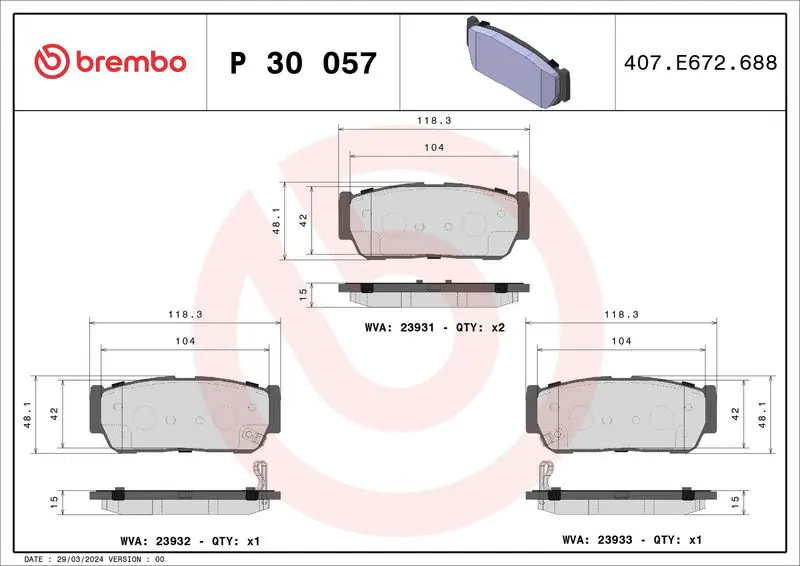 Brembo P30057 Колодки тормозные задние KIA
