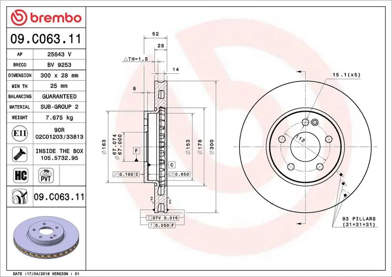 Brembo 09C06311 Диск тормозной перед MB VITO