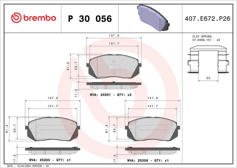 Brembo P30056 Колодки тормозные P30056