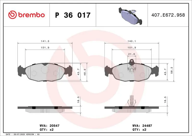 BREMBO P36017 Комплект тормозных колодок