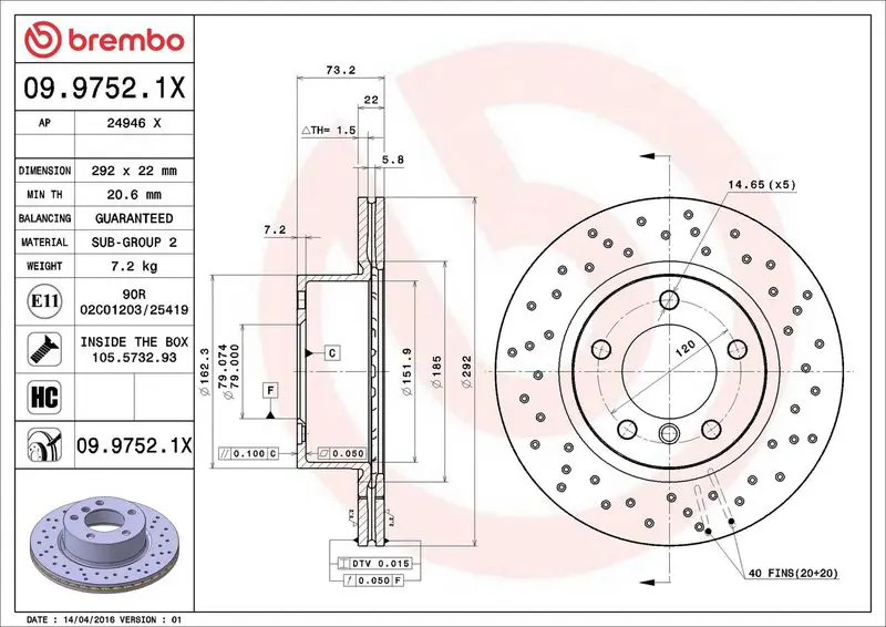 Brembo 0997521X ДИСК ТОРМОЗНОЙ BMW 1 купе