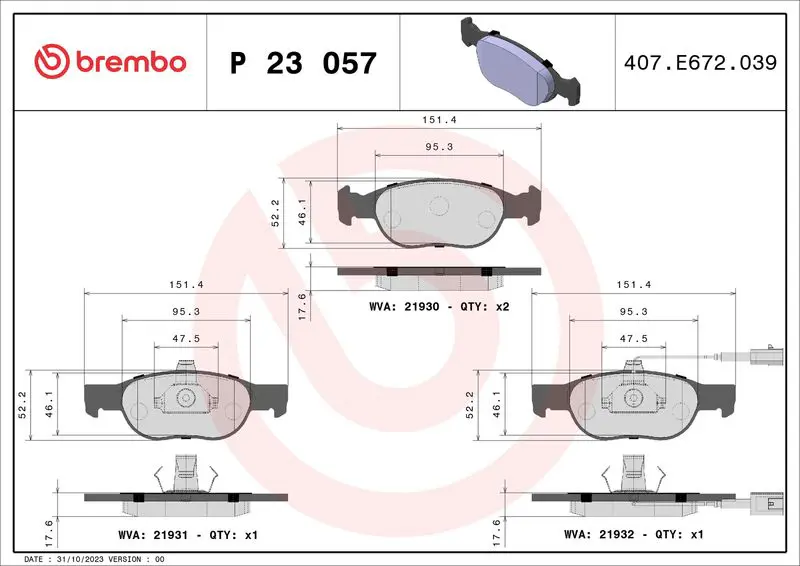 BREMBO P23057 Комплект тормозных колодок