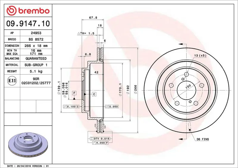 Brembo 09914710 Диск тормозной задний