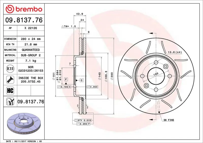 Brembo 09813776 09.8137.76 диск тормозной