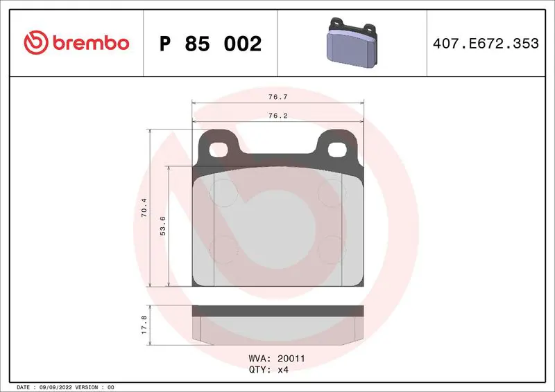 BREMBO P85002 Комплект тормозных колодок