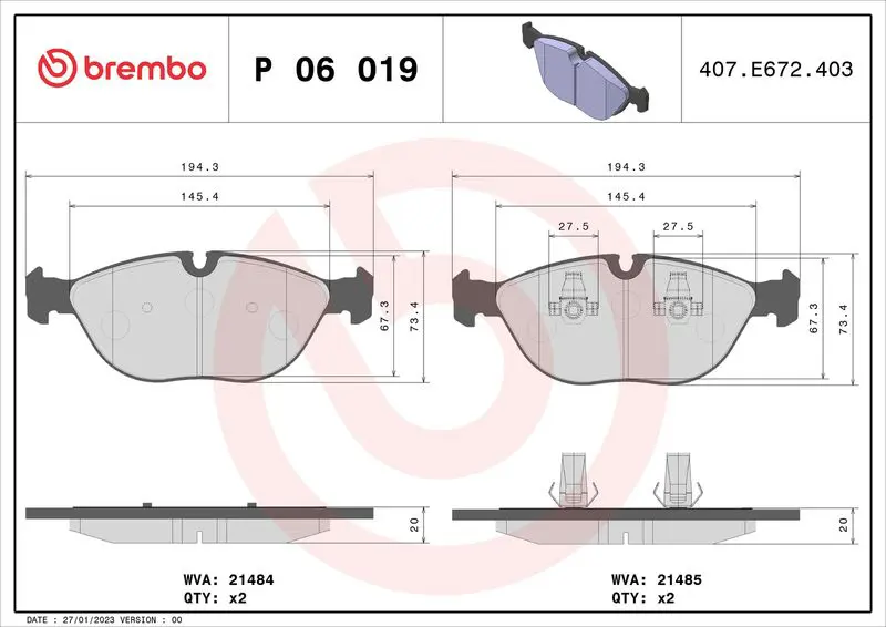Brembo P06019 Колодки тормозные передние BMW