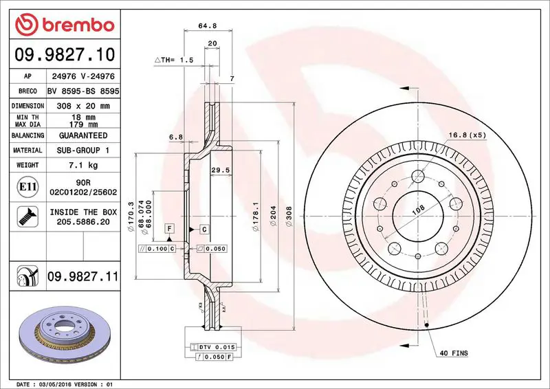 Brembo 09982711 Диск тормозной Brembo Painted