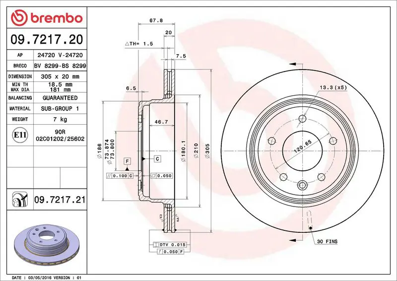 Brembo 09721721 Тормозной диск