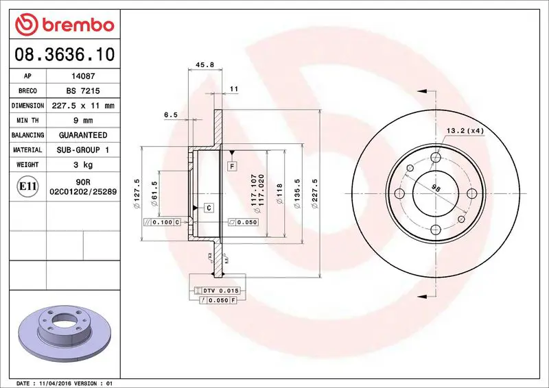 Brembo 08363610 ДИСК ТОРМОЗНОЙ SEAT MARBELLA