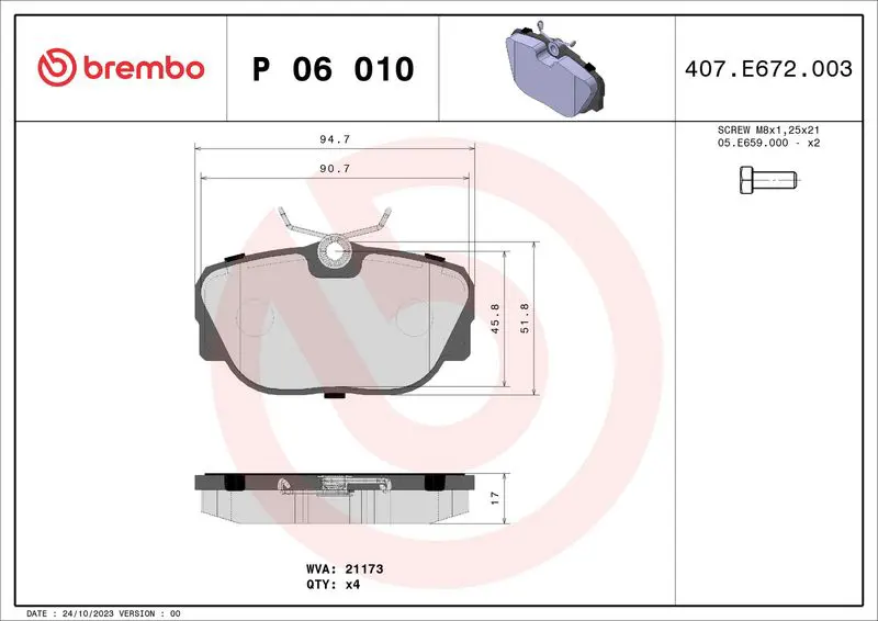 Brembo P06010 Комплект тормозных колодок