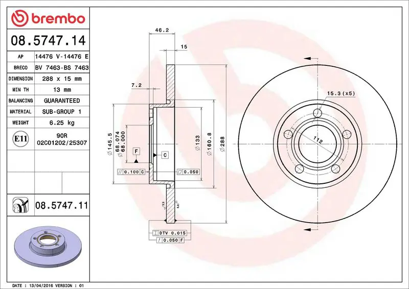 Brembo 08574711 Диск тормозной AUDI: 100