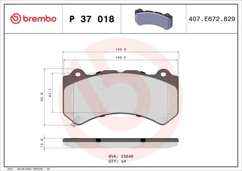 Brembo P37018 Колодки тормозные дисковые