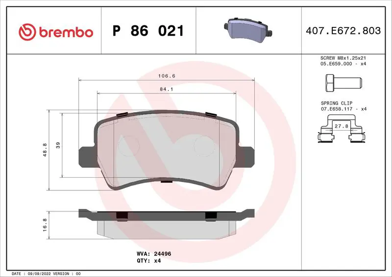 Brembo P86021X Колодки тормозные задний
