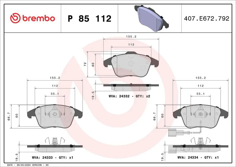 Brembo P85112 Колодки тормозные P85112