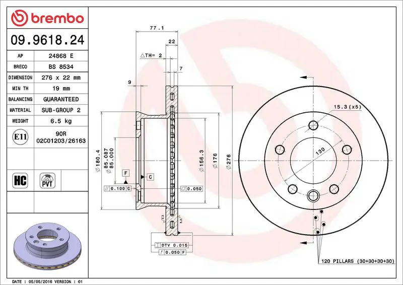 Brembo 09961824 Диск тормозной