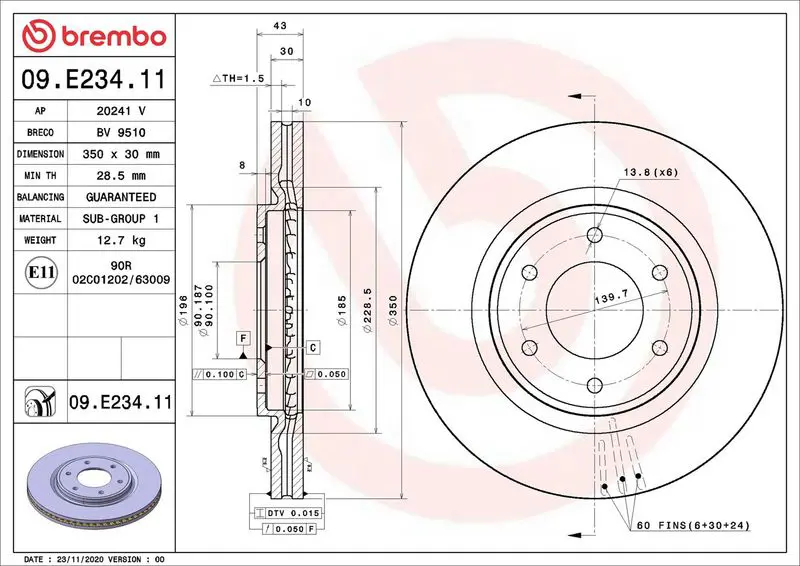 BREMBO 09E23411 Диск тормозной передний