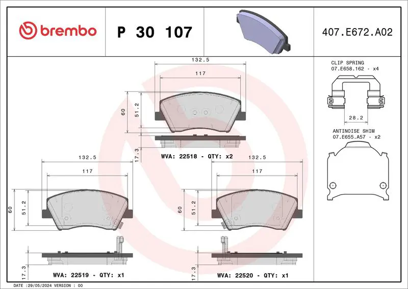 Brembo P30107 Колодки тормозные дисковые