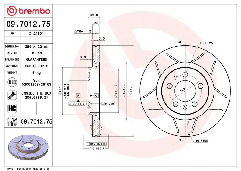 Brembo 09701275 Тормозной диск