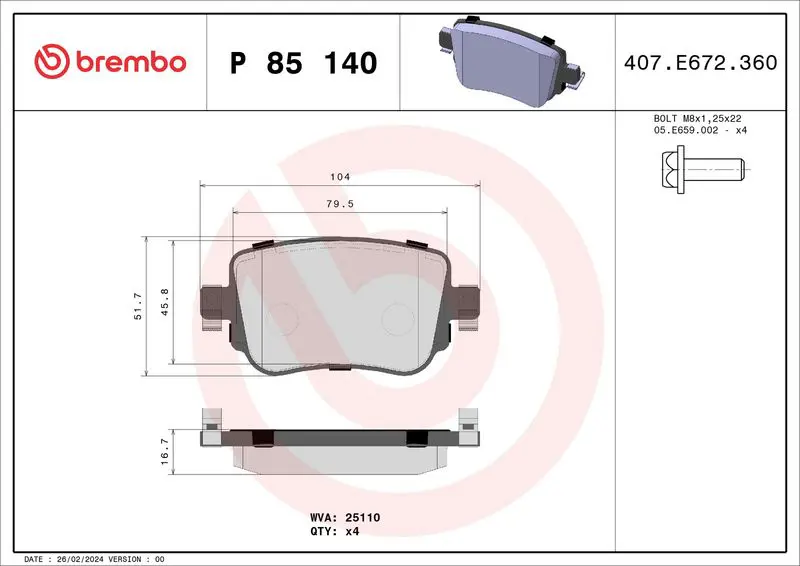 Brembo P85140 Колодки тормозные P85140