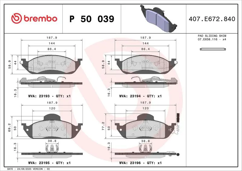 Brembo P50039 комплект колодок для дисковых
