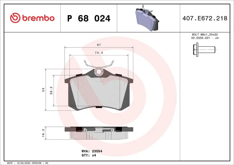 BREMBO P68024X Комплект тормозных колодок,