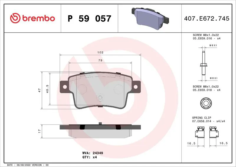 Brembo P59057 Колодки тормозные OPEL CORSA D