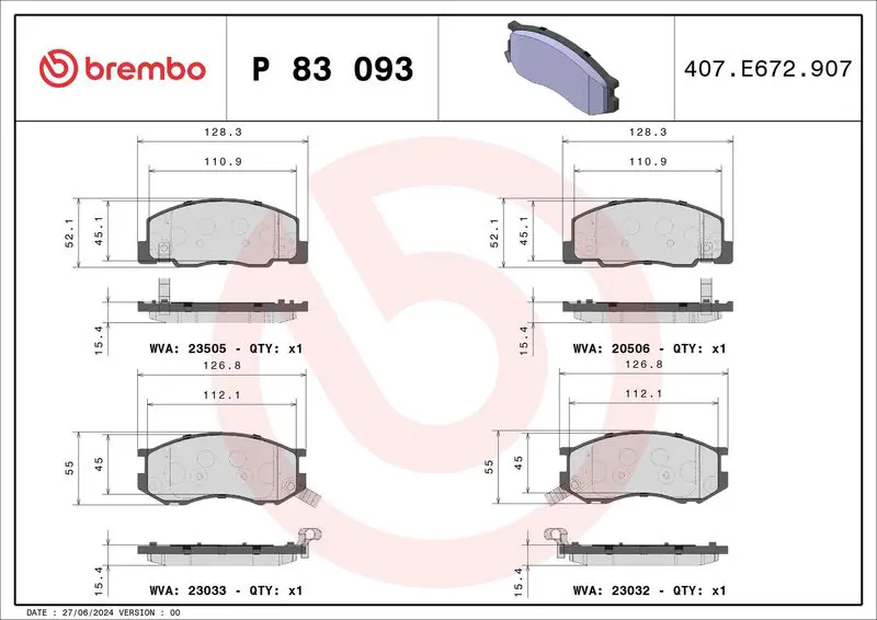 BREMBO P83093 Комплект тормозных колодок