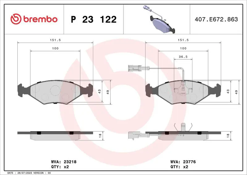 BREMBO P23122 Комплект тормозных колодок