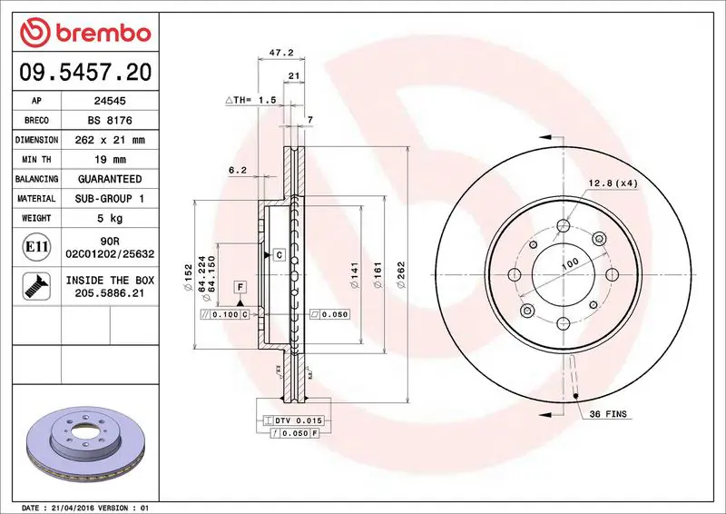 BREMBO 09545720 Тормозной диск