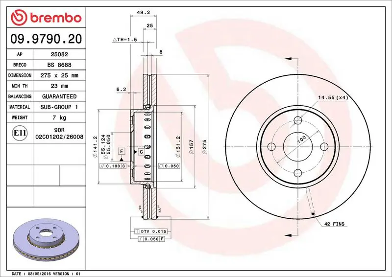 Brembo 09979020 Тормозной диск