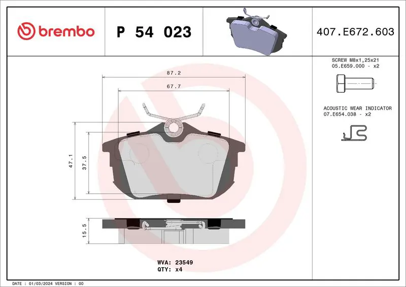 Brembo P54023 Комплект тормозных колодок