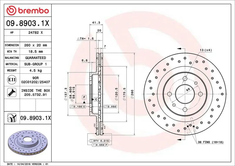 Brembo 0989031X 09.8903.1X диск тормозной