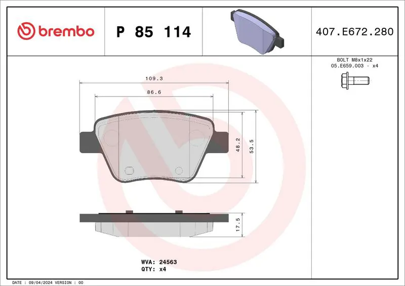 Brembo P85114 Колодки тормозные P85114
