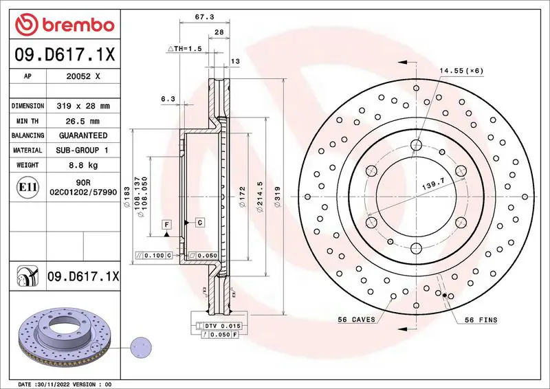 BREMBO 09D6171X Тормозной диск