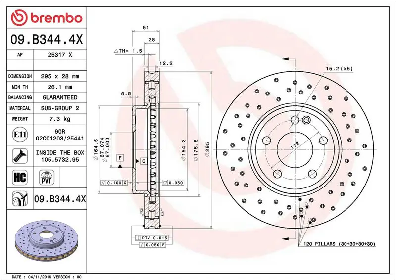 Brembo 09B3444X Диск тормозной MB