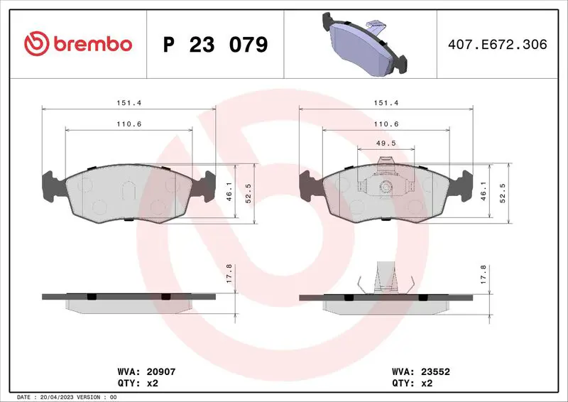 BREMBO P23079 Комплект тормозных колодок