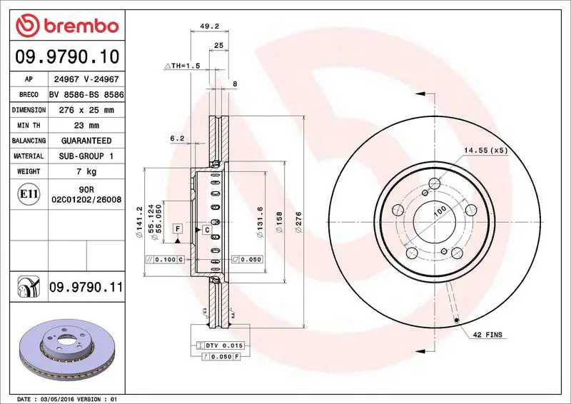 BREMBO 09979011 Тормозной диск