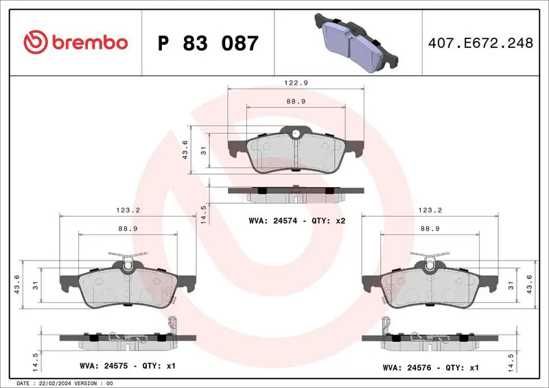 Brembo P83087 Колодки тормозные задние