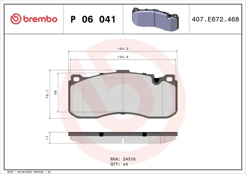 BREMBO P06041 Колодки тормозные передние