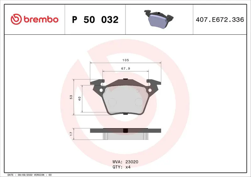 Brembo P50032 КОЛОДКИ ТОРМОЗНЫЕ ДИСКОВЫЕ