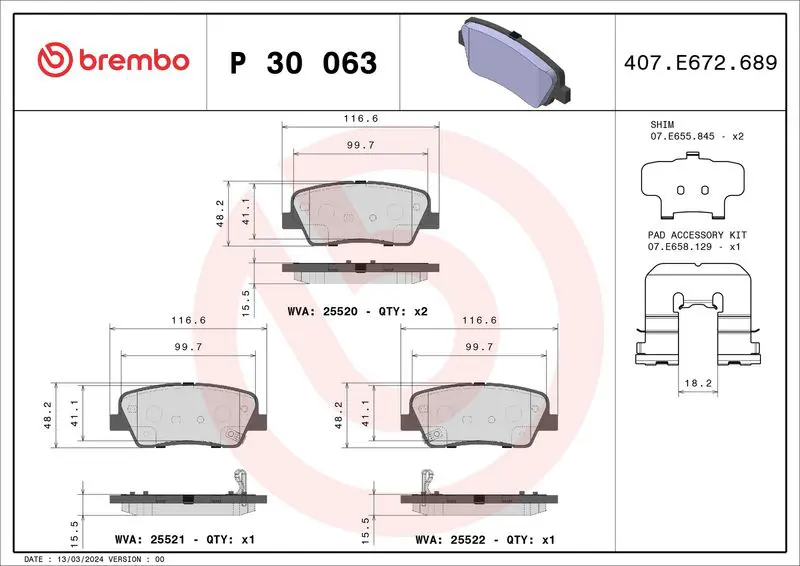 Brembo P30063 Колодки тормозные дисковые зад