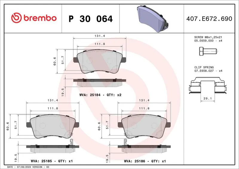 Brembo P30064 Колодки тормозные передние