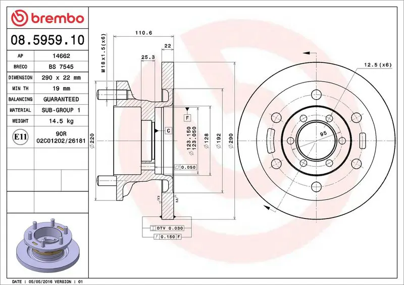 Brembo 08595910 Диск тормозной передн IVECO:
