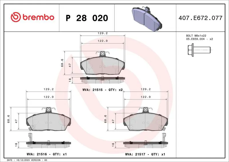 Brembo P28020 Колодки торм.пер.