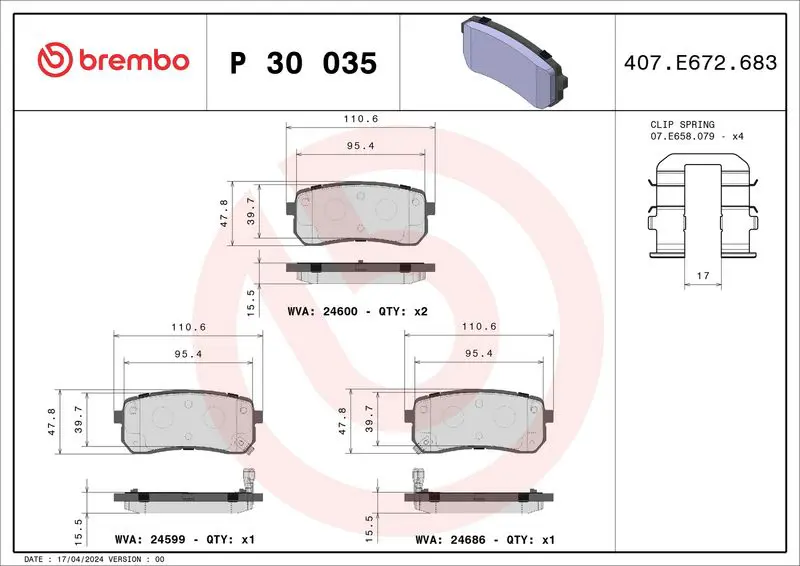 Brembo P30035 Колодки передние HYUNDAI