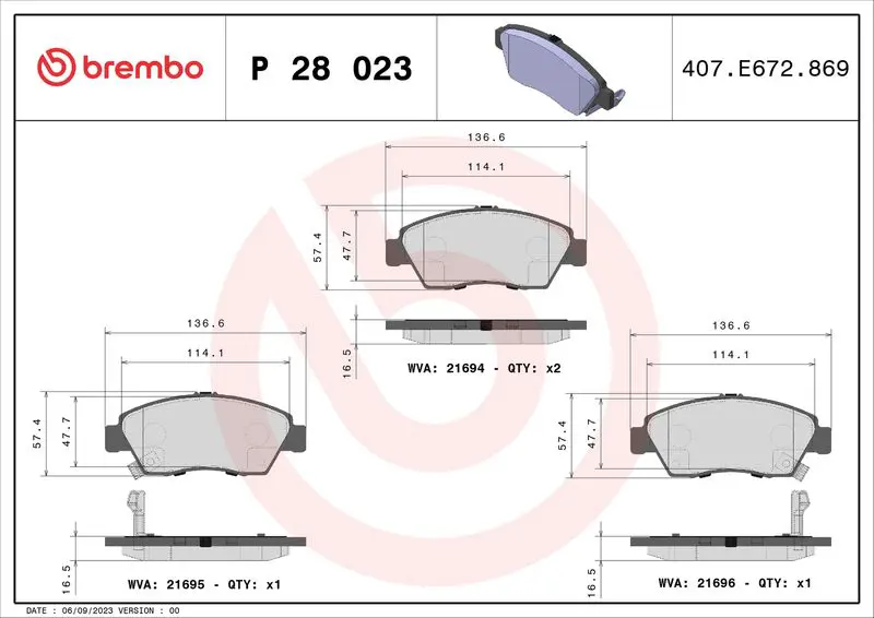 Brembo P28023 Колодки тормозные дисковые