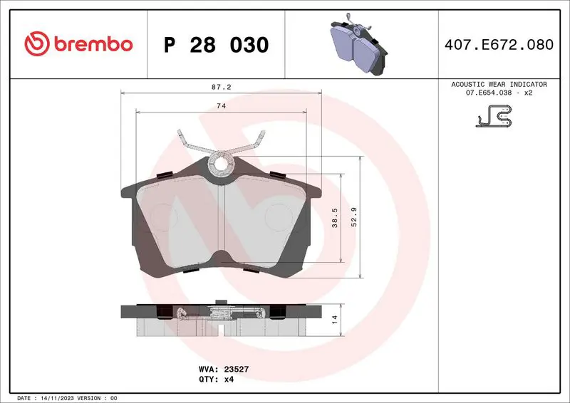 Brembo P28030 Колодки тормозные дисковые зад