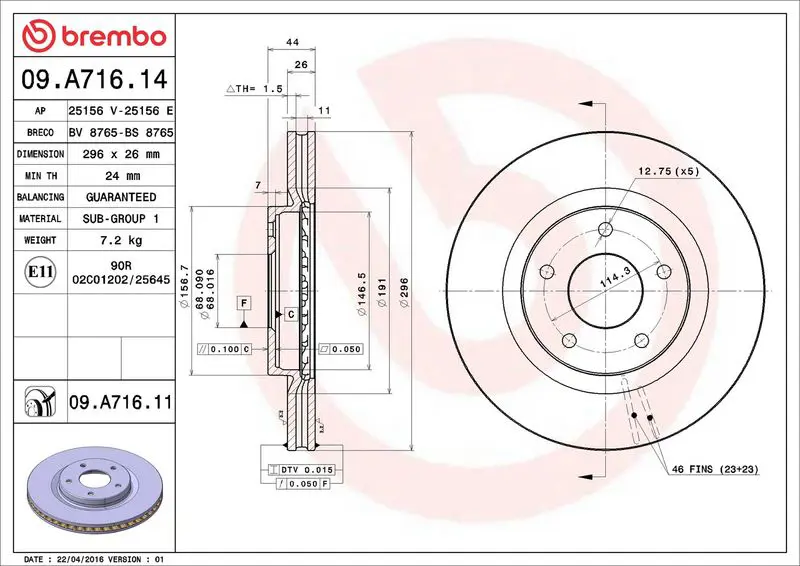 Brembo 09A71611 Диск тормозной передн NISSAN